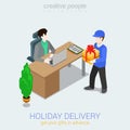 Flat 3d web isometric courier gift delivery infographic concept Royalty Free Stock Photo