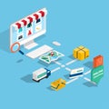 Flat 3d web isometric e-commerce, electronic business, online sh