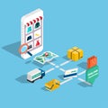 Flat 3d web isometric e-commerce, electronic business, online sh