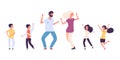 Flat dancing people. Happy kids and adults dancers vector characters. Male and female dance battle concept