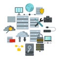 Database icons set, flat style Royalty Free Stock Photo