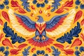 Flat decorative illustration featuring a majestic eagle surrounded by vibrant floral patterns and colorful elements Royalty Free Stock Photo