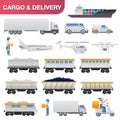 Flat delivery and logistics transport icon set Royalty Free Stock Photo