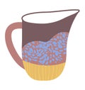 Flat design of abstract colored coffee cup. Half-filled stylized mug with patterns. Modern minimalistic crockery concept