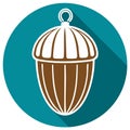 Flat Design Acorn Icon in Teal Circle with Long Shadow Royalty Free Stock Photo