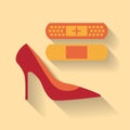 Flat design of an aid on the blister and shoe Royalty Free Stock Photo