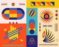 Flat design arrangement of various geometric element abstract shapes poster bauhaus inspired mosaic pattern