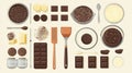 flat design of artisanal chocolate making simplified tools and ingredients as basic shapes,generativeAi Royalty Free Stock Photo