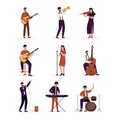 Flat design of artists playing music instruments illustrations set