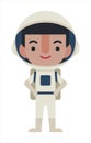 Flat design astronaut character in uniform with hands on waist