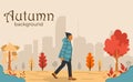Flat design autumn background with walking man
