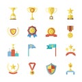 Flat Design Awards Symbols and Trophy Icons Set Isolated Vector Illustration