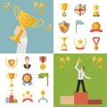 Flat Design Awards Symbols and Trophy Icons Set Vector Illustration