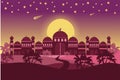 flat design background illustration mosque moon light