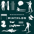Flat design biathlon white symbols on aquamarine background