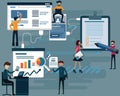 Flat design of big data concept,Analyzed data from social media platform for use in business - vector