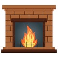 Flat design brick fireplace icon isolated on white background Vector illustration in cartoon style.