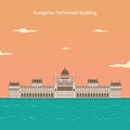 Flat design Budapest Parliament. Vector illustration of the famous landmark building in the capital of Hungary. Hungarian landmark