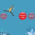 Flat design of business finance,The businessman jumps to survive the virus epidemic but more crises are coming - vector