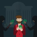 Flat design of business finance,Young man with money was robbed by taxes and inflation - vector