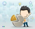 Flat design businessman with a pie chart in cartoon style