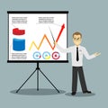 Flat design businessman pointing at presentation