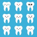 Flat design cartoon cute tooth character with different facial expressions, emotions Royalty Free Stock Photo