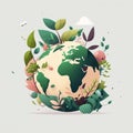 Flat design cartoon earth day illustration terrestrial globe symbol. AI generated