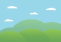 Flat design cartoon illustration of mountain landscape with hills under blue sky with clouds, vector Royalty Free Stock Photo