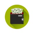 Flat Design Cash Symbol Purse with American Money Royalty Free Stock Photo
