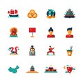 Flat design China travel icons, infographics elements with Chinese symbols Royalty Free Stock Photo