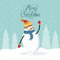 Flat design Christmas card with happy snowman Royalty Free Stock Photo