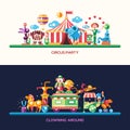 Flat design circus and carnival banners, headers set Royalty Free Stock Photo