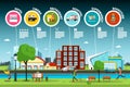 Flat Design City Park with Public Buildings Infographic.