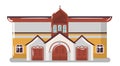 Flat design colorful church building with steeple and large windows. Cartoon style Christian chapel exterior vector