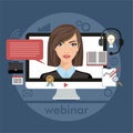 Flat design colorful illustration concept for webinar, online learning, lectures in internet in vector