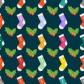 Flat design colorful socks selection of various foot warm cloth textile and cute red berries decoration wool winter