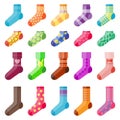 Flat design colorful socks set vector illustration selection of various cotton foot warm cloth