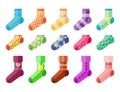 Flat design colorful socks set vector illustration selection of various cotton foot warm cloth