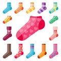 Flat design colorful socks set vector illustration selection of various cotton foot warm cloth