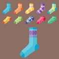 Flat design colorful socks set vector illustration selection of various cotton foot warm cloth