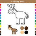 Flat design Coloring book for children. Horse Character