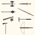 Flat design colors medieval cold weapon set. Royalty Free Stock Photo