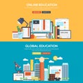 Flat design concept banner - Online and Global Education