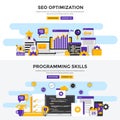 Flat design concept banners - Seo Optimization and Programming Skills Royalty Free Stock Photo