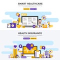 Flat design concept banners - Smart Healthcare and Health Insurance Royalty Free Stock Photo