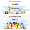 Flat design concept banners - Smart Healthcare and Health Insurance Royalty Free Stock Photo