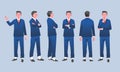 Flat design concept of Businessman with different poses gestures. Vector cartoon character design set