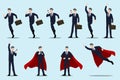 Flat design concept of Businessman with different poses, working and presenting process gestures, actions and poses. Royalty Free Stock Photo