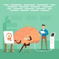 Flat design concept businessman training brain in labs. Vector i